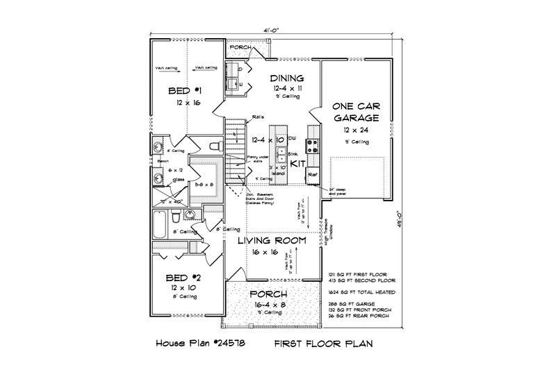 House Blueprint - Floor Plan - Main Floor for Cottage House Plan #513-2371 - 4 bed, 3 bath