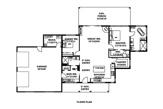 Floor Plan - Main Floor for Modern House Plan #117-908 - 2 bed, 2 bath