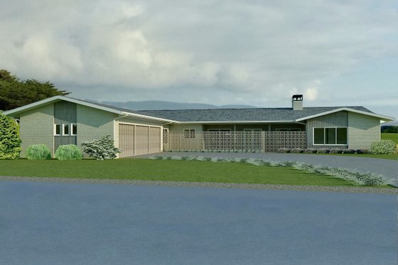 Exterior - Front Elevation 3 for Ranch House Plan #489-15 - 4 bed, 4.5 bath