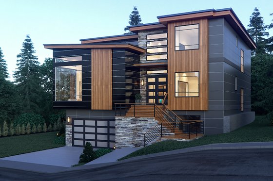 Exterior - Front Elevation 3 for Contemporary House Plan #1066-34 - 5 bed, 5.5 bath