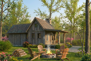 Cabin Style House Plan - 1 Beds 1 Baths 652 Sq/Ft Plan #923-486 Exterior 