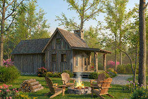 Cabin Exterior - Front Elevation Plan #923-486