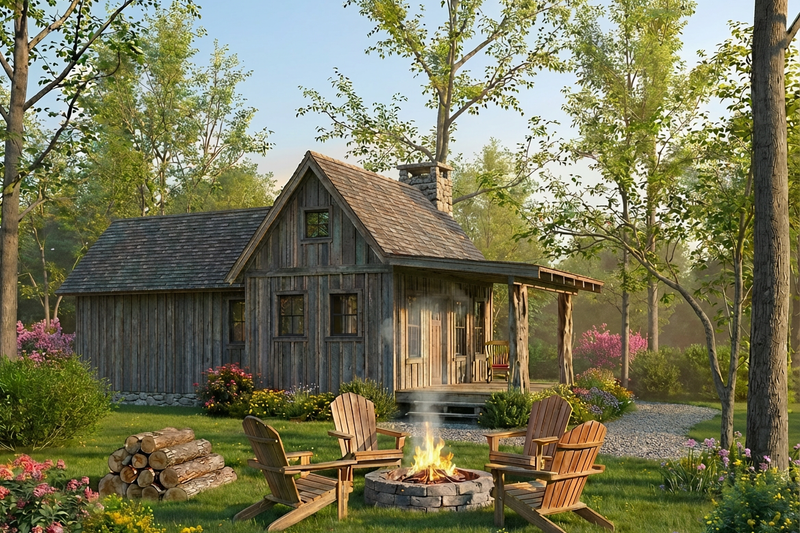 Cabin Style House Plan - 1 Beds 1 Baths 652 Sq/Ft Plan #923-486 Exterior