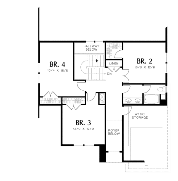 Traditional Floor Plan - Upper Floor Plan #48-502