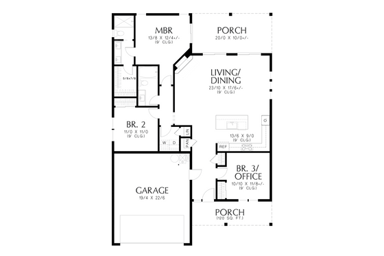 Floor Plan - Main Floor for Farmhouse House Plan #48-1068 - 3 bed, 2 bath