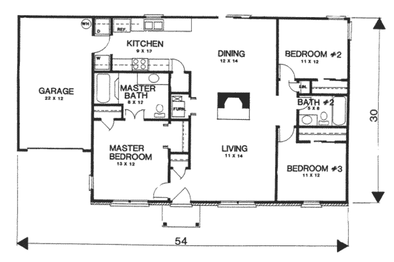 Dream House Plan - Floor Plan - Main Floor for Ranch House Plan #30-118 - 3 bed, 2 bath
