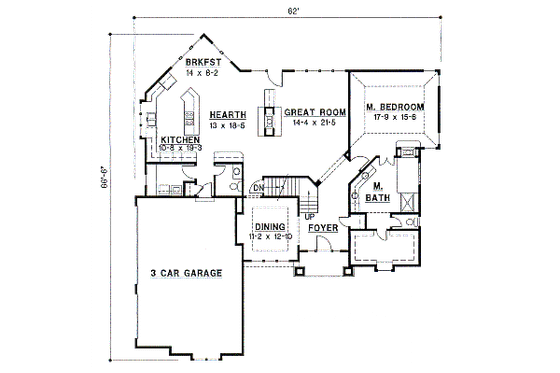 Floor Plan - Main Floor for European House Plan #67-410 - 3 bed, 2.5 bath