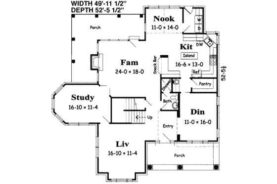 Floor Plan - Main Floor for European House Plan #329-106 - 4 bed, 3 bath