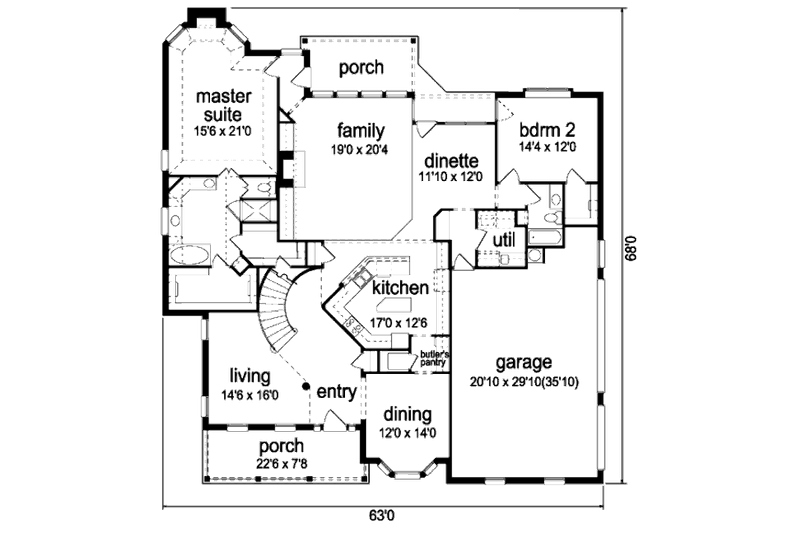 Home Plan - Floor Plan - Main Floor for Colonial House Plan #84-421 - 5 bed, 4 bath