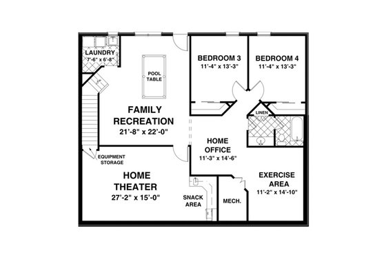 Floor Plan - Lower Floor for Country House Plan #56-643 - 2 bed, 2.5 bath