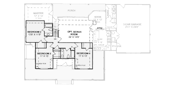 Farmhouse Floor Plan - Upper Floor Plan #20-342