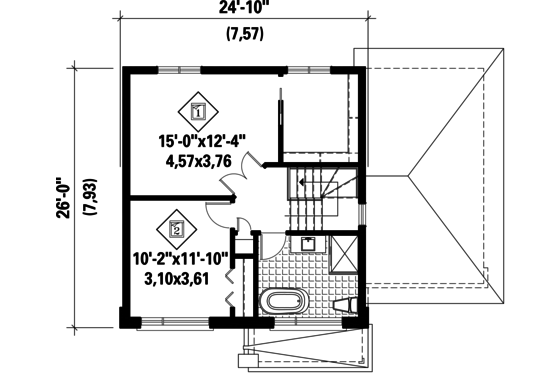 Floor Plan - Upper Floor for Contemporary House Plan #25-4730 - 2 bed, 1 bath