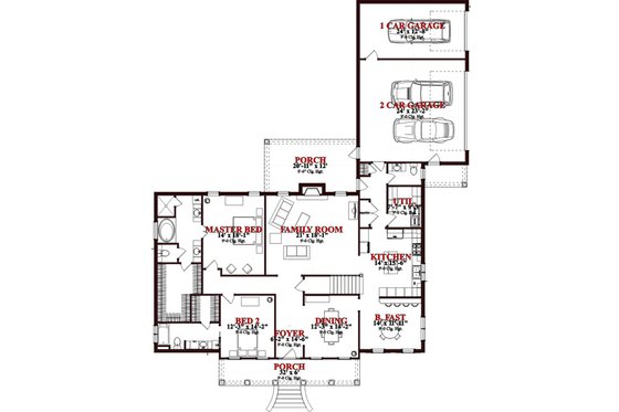 Floor Plan - Main Floor for Colonial House Plan #63-265 - 4 bed, 4.5 bath