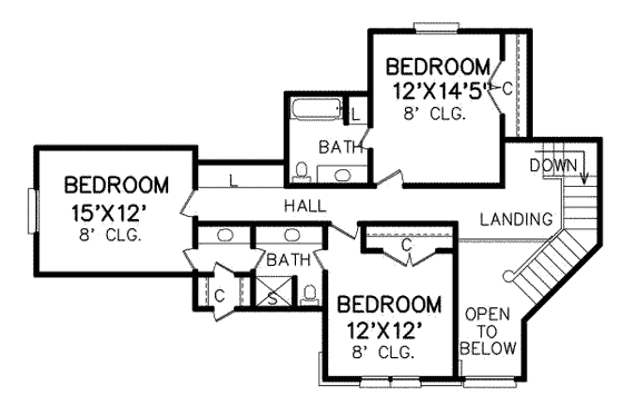 Floor Plan - Upper Floor for Traditional House Plan #65-274 - 4 bed, 3.5 bath