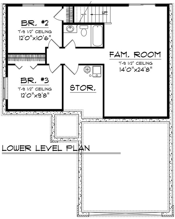 House Blueprint - Ranch Floor Plan - Lower Floor Plan #70-1506