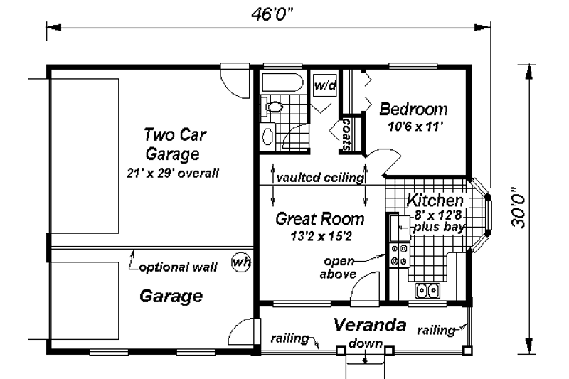 House Plan Design - Floor Plan - Main Floor for Country House Plan #18-1041 - 1 bed, 1 bath
