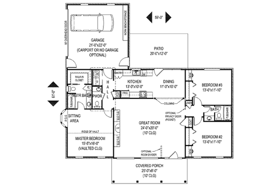Floor Plan - Main Floor for Country House Plan #11-108 - 3 bed, 2.5 bath