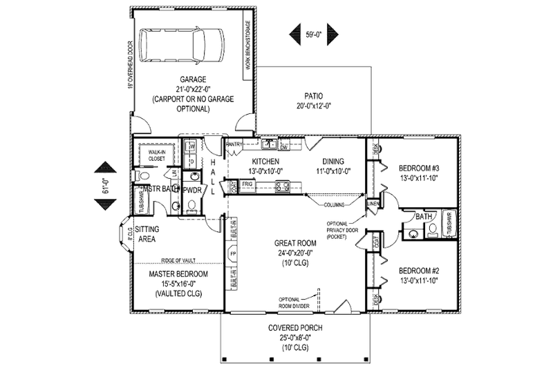 House Blueprint - Floor Plan - Main Floor for Country House Plan #11-108 - 3 bed, 2.5 bath