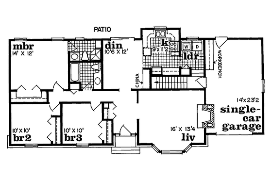 Floor Plan - Main Floor for Ranch House Plan #47-365 - 3 bed, 2 bath