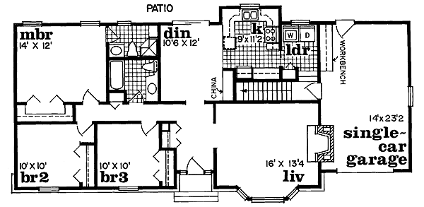 Floor Plan - Main Floor for Ranch House Plan #47-365 - 3 bed, 2 bath