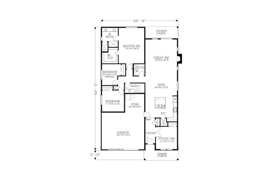 Floor Plan - Main Floor for Craftsman House Plan #53-638 - 4 bed, 2 bath