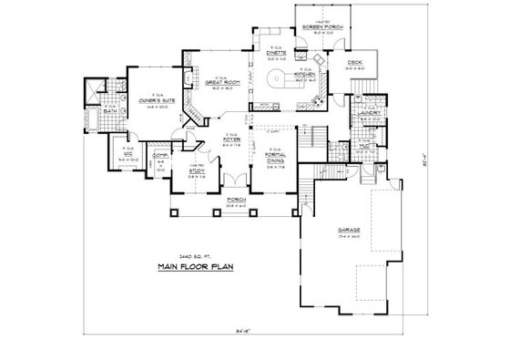 Floor Plan - Main Floor for Craftsman House Plan #51-328 - 4 bed, 3.5 bath