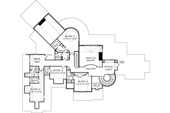 Floor Plan - Upper Floor for European House Plan #453-23 - 6 bed, 5.5 bath