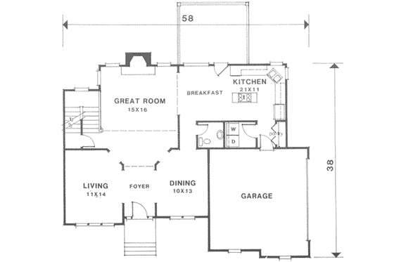 Floor Plan - Main Floor for Traditional House Plan #129-122 - 3 bed, 2.5 bath