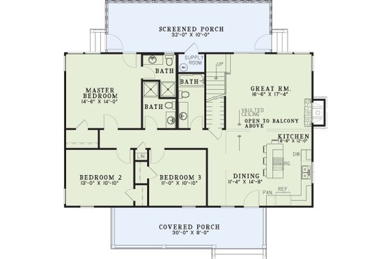 Floor Plan - Main Floor for Farmhouse House Plan #17-2016 - 4 bed, 4 bath