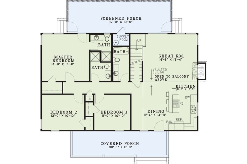 House Design - Floor Plan - Main Floor for Farmhouse House Plan #17-2016 - 4 bed, 4 bath