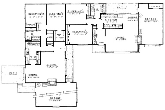 Floor Plan - Main Floor for Ranch House Plan #303-155 - 2 bed, 1 bath