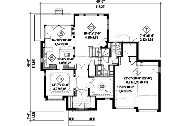 Dream House Plan - Floor Plan - Main Floor for Country House Plan #25-4492 - 3 bed, 2 bath