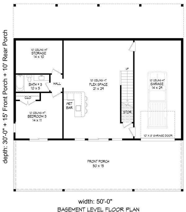 Farmhouse Floor Plan - Lower Floor Plan #932-985