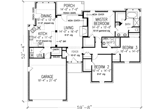 Floor Plan - Main Floor for European House Plan #410-324 - 3 bed, 2 bath