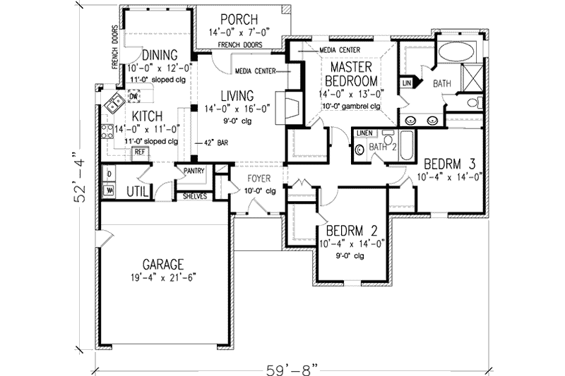 Architectural House Design - Floor Plan - Main Floor for European House Plan #410-324 - 3 bed, 2 bath