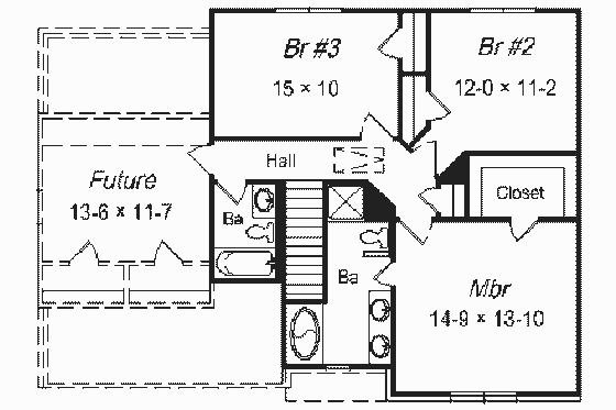 Floor Plan - Upper Floor for Colonial House Plan #329-218 - 3 bed, 2.5 bath