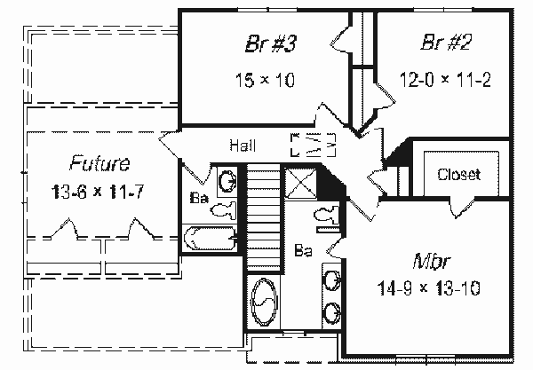 Floor Plan - Upper Floor for Colonial House Plan #329-218 - 3 bed, 2.5 bath