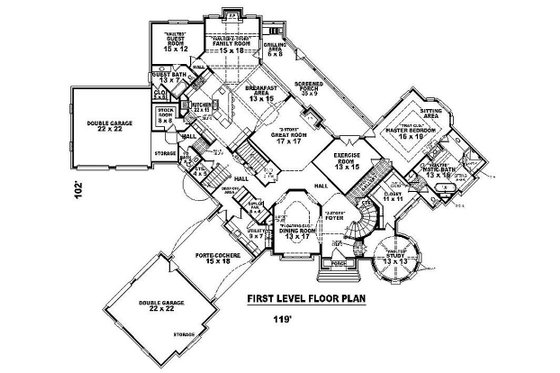 Main level floor plan - 8200 square foot European Home