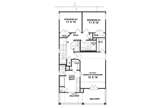 Floor Plan - Upper Floor for Southern House Plan #81-117 - 3 bed, 2.5 bath