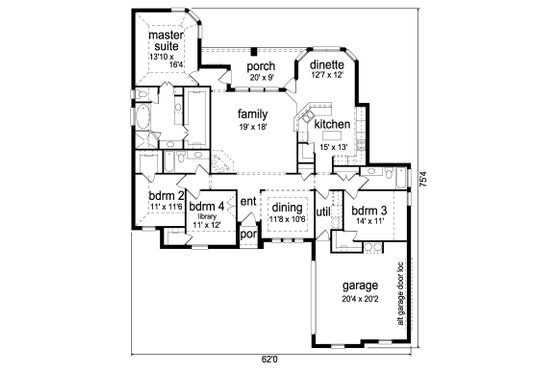 Floor Plan - Main Floor for European House Plan #84-629 - 4 bed, 3 bath