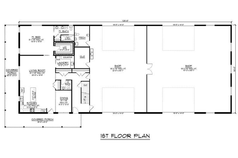 Home Plan - Floor Plan - Main Floor for Barndominium House Plan #1064-318 - 3 bed, 2.5 bath