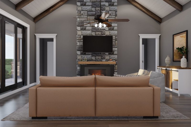 Dream House Plan - Interior - Family Room 1 for Barndominium House Plan #923-366 - 3 bed, 3.5 bath