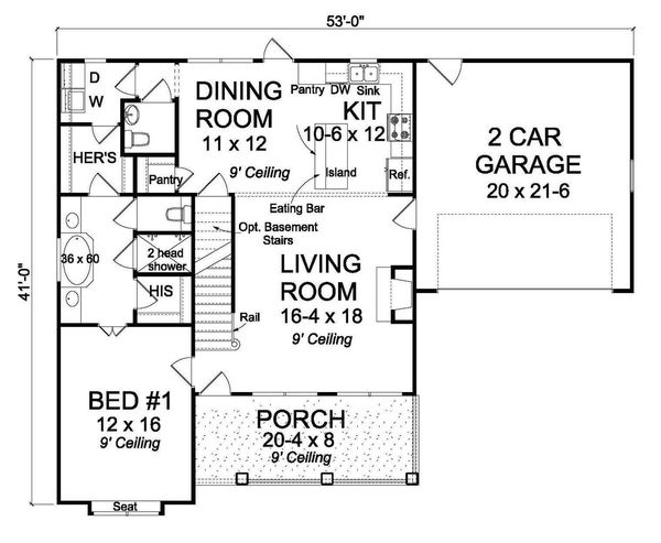 Country style, Cottage designed house plan, main level floor plan