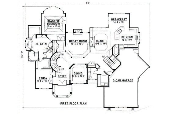 Floor Plan - Main Floor for Mediterranean House Plan #67-170 - 4 bed, 4 bath