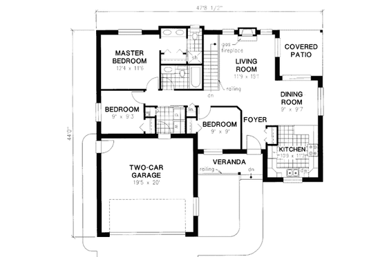 Floor Plan - Main Floor for Traditional House Plan #18-336 - 3 bed, 2 bath