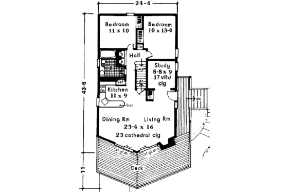 Floor Plan - Main Floor for Cabin House Plan #3-110 - 3 bed, 2 bath