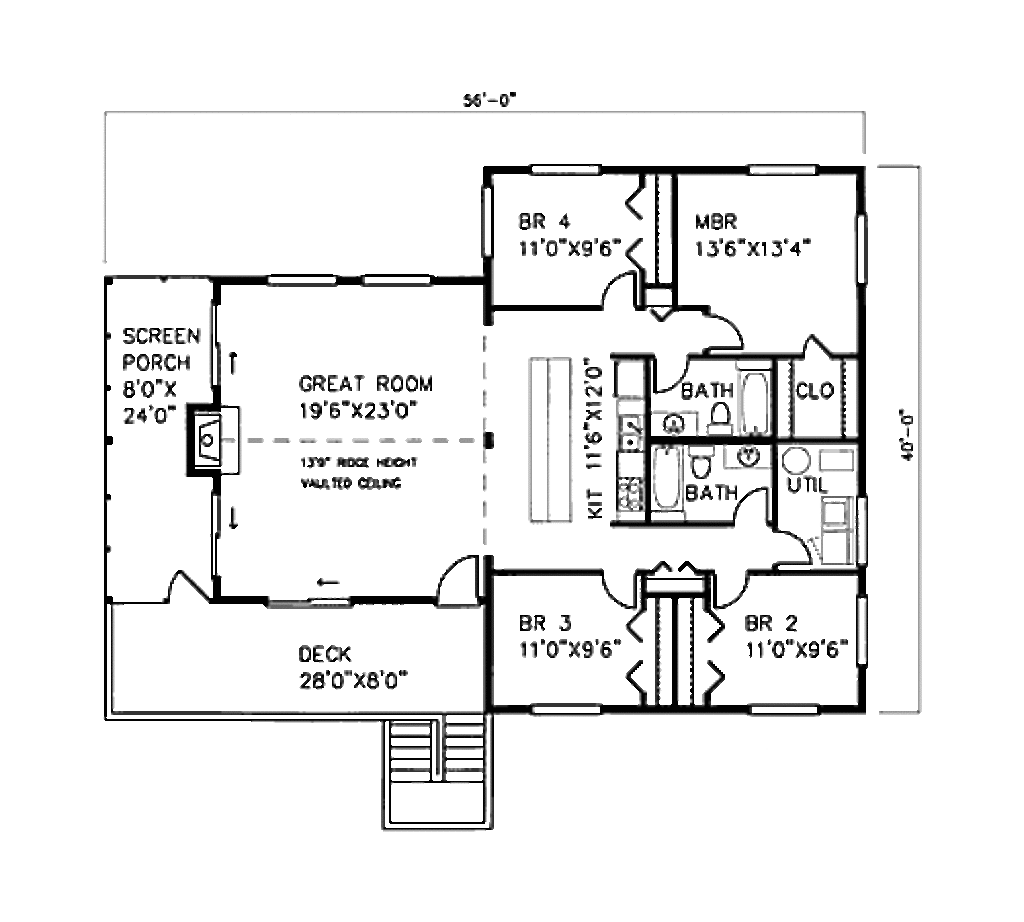 Beach Style House  Plan  4 Beds 2 Baths 1600  Sq  Ft  Plan  