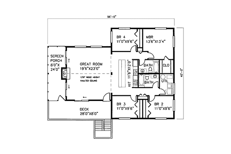 Beach Style House Plan - 4 Beds 2 Baths 1600 Sq/Ft Plan #307-102 ...