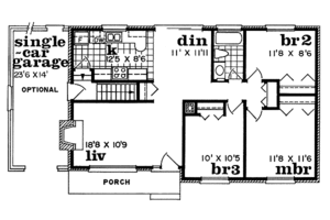 Floor Plan - Main Floor for Ranch House Plan #47-136 - 3 bed, 1 bath