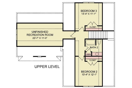 Floor Plan - Upper Floor for Traditional House Plan #54-614 - 3 bed, 2 bath